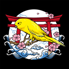 Yellow Canary Bird Japanesse Design Illustration Logo Vector