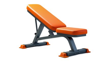 Orange and grey adjustable weight bench isolated on black background fitness equipment