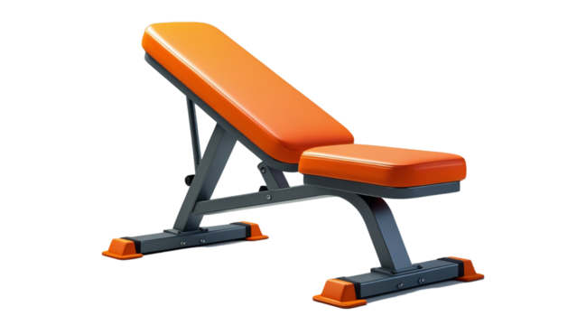 Orange and grey adjustable weight bench isolated on black background fitness equipment