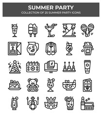 Summer Party Icons. 25 Unique Line Art Designs