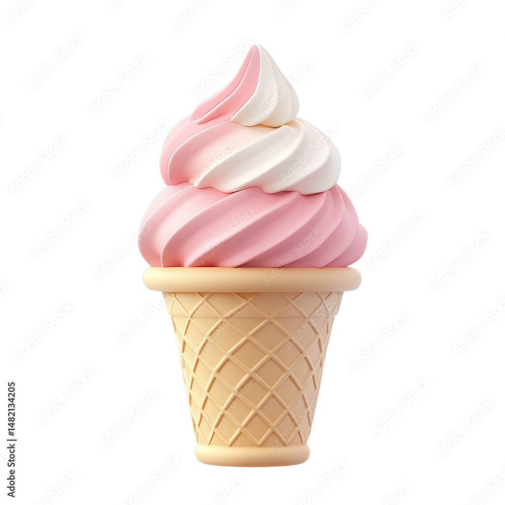 Poster elegant pink and white soft ice cream cone on a simple white background