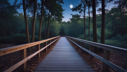 Obraz premium Wooden bridge in the forest.