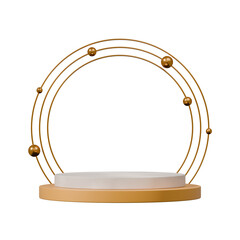 white yellow cylinder podium in square, gold ring and sphere rendering 3d of transparent background