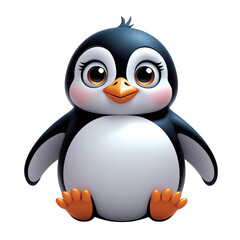 Obraz premium Adorable cartoon penguin character sitting and smiling with charming big eyes on black background