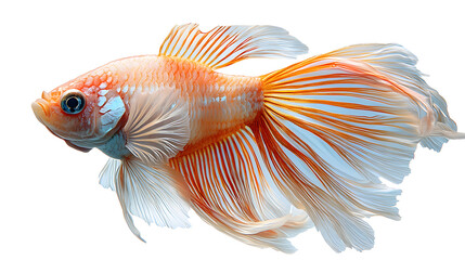 Fototapeta premium Captivating and Colorful Thai Betta Fish Swimming Gracefully Against a Soft Blue Background
