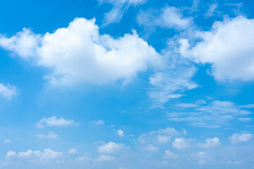 Stunning Blue Sky with Fluffy White Cumulus Clouds and Cirrus Wisps