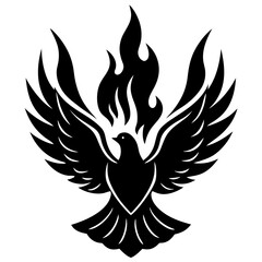 vector silhouette of a gold lined Holy Spirit dove over red flames vector silhouette