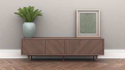 Minimalist Modern Home Interior with Dark Brown Wooden Cabinet Teal