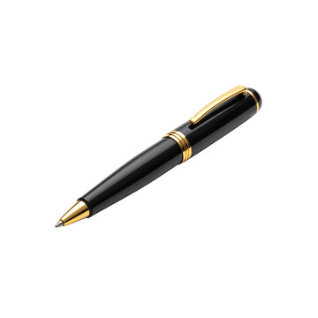 sleek black pen with gold accents, perfect for writing and signing documents. This elegant writing instrument adds touch of sophistication to any desk or office setting