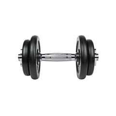 Naklejka premium black dumbbell with textured grip, designed for strength training and fitness workouts, showcasing its sturdy construction and ergonomic design