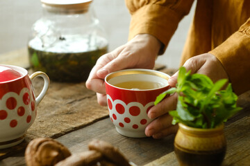 Tea party. Drinking herbal tea.