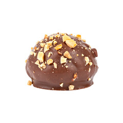 Delicious chocolate truffle coated in rich dark chocolate, topped with crunchy nuts, creating delightful treat for chocolate lovers. Perfect for desserts or special occasions