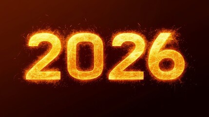 Fiery Year 2026. Burning Numbers on Dark Background Representing the Upcoming New Year