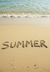 Fototapeta premium Photo of Summer Text on a Sandy Beach
