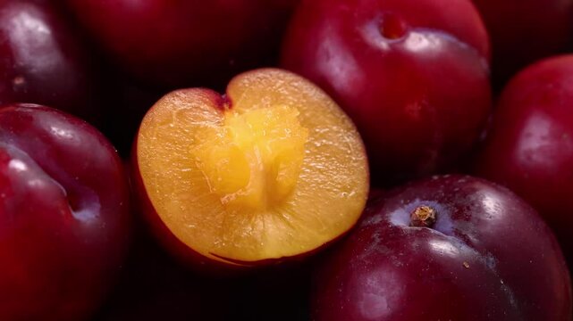 Fresh cherry plums in a basket