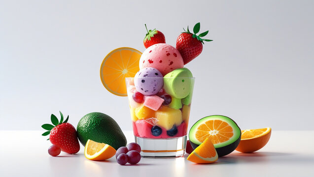 AI Generative. Colorful Fruit Jelly Dessert Parfait on White Background. 6