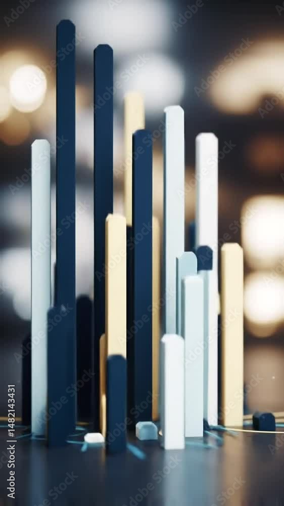 Poster colorful abstract bar graphs with dynamic shapes and bright colors against a blurred background for 