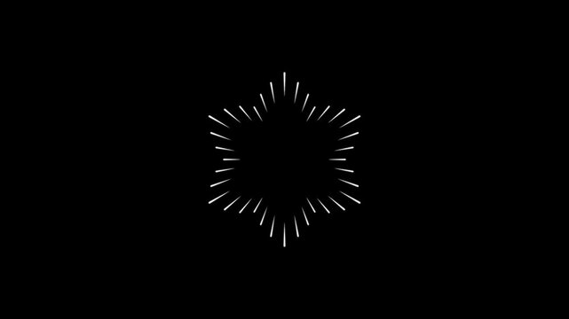 Eye-catching firework display animation with sharp line bursts and soft glowing circle explosions on black. Designed for festival-themed stock content, celebration videos, and VFX templates.