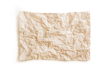 Obraz premium Crumpled brown paper sheet resting on a white background creates a textured visual element for creative projects