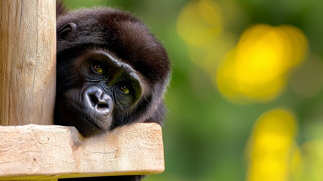 Gorilla Resting on Wooden Structure