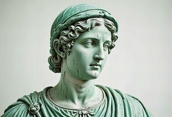 Renaissance painter statue on white background