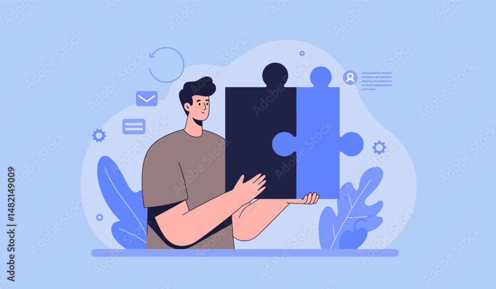 Poster business collaboration concept with puzzle pieces for teamwork and problem solving