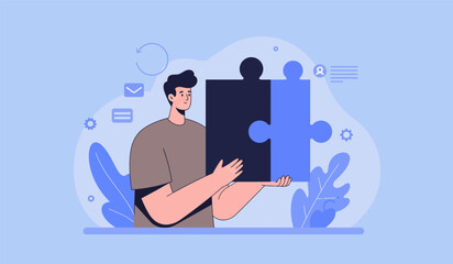 Obraz premium Business collaboration concept with puzzle pieces for teamwork and problem solving