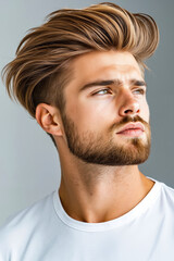 Obraz premium A man with a beard wearing a white t-shirt