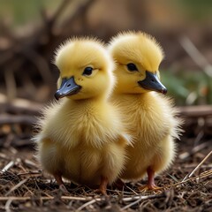 two ducklings on the grass
