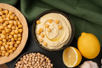 Hummus in bowl, houmous dip, chickpea humus tahini sauce, middle eastern spread