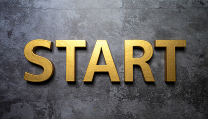 Text START made of gold on dark backdrop.