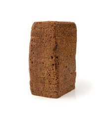 Black rye bread isolated, dark brown sliced loaf, sourdough borodinsky rugbrod square slices