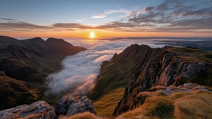 Sunrise over mountain valley