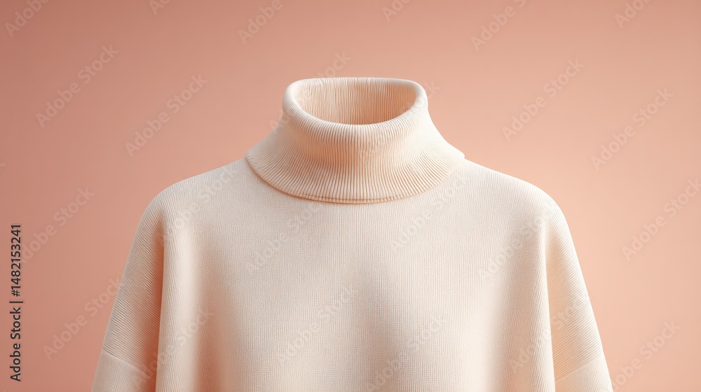 Aufkleber mannequin displays simple white turtleneck against soft pastel background with ample copy space