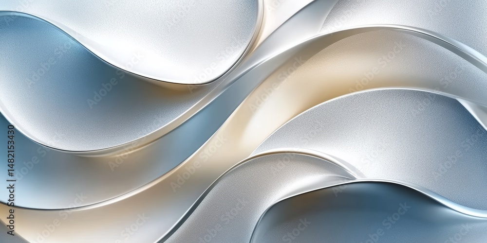 Poster fluid elegance delicate waves in silver tones, abstract dynamic flowing gradient background
