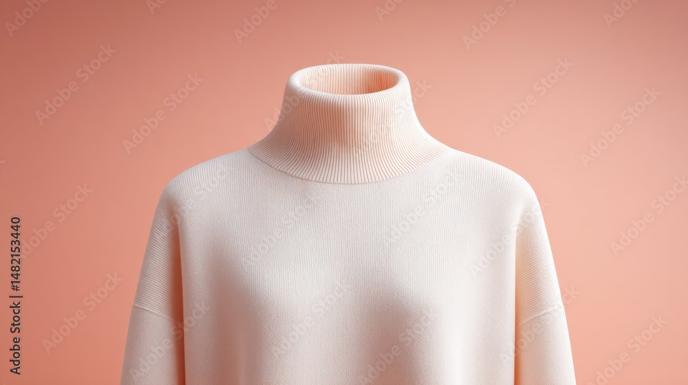 Aufkleber mannequin displays simple white turtleneck against soft pastel background with ample copy space