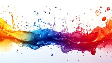 Colorful water splash on a white background with rainbow colored fluid