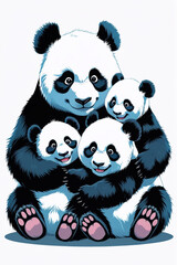 Obraz premium AI Generative. Adorable Panda Bear Family Hug On White Background. 3