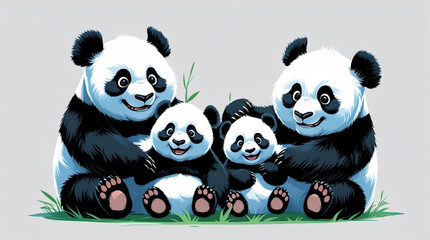 Obraz premium AI Generative. Adorable Panda Bear Family Hug On White Background. 4
