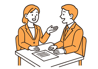 男女でビジネス面談を行うイラスト