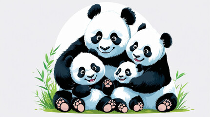 Fototapeta premium AI Generative. Adorable Panda Bear Family Hug On White Background. 7