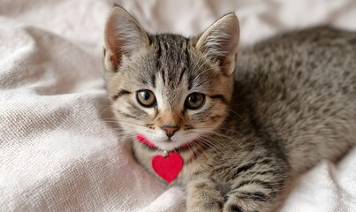 A kitten with a heart-shaped ruby collar, Generative AI
