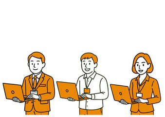 ノートパソコンを操作するビジネスパーソンのチーム