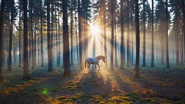 Fantastic unicorn in the forest