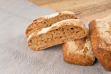 Whole wheat brown bread, fitness pumpkin carrot buns with seeds, cereal bread grain bun
