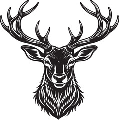 A Minimalist Deer Head Outline and wild Animal Silhouette Art Design are perfect for logo design, t-shirts, hunting themes, and rustic wall art.