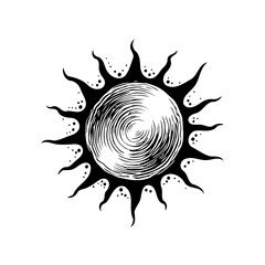 Engraved sun illustration with celestial element for spiritual themes