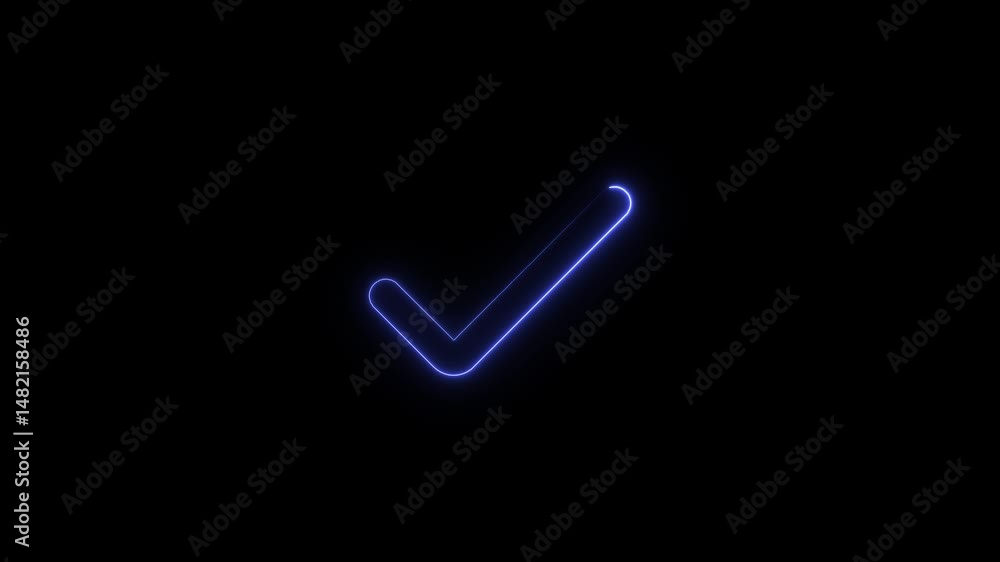 Poster glowing neon checkmark animation on black background represents approval and validation signifying s