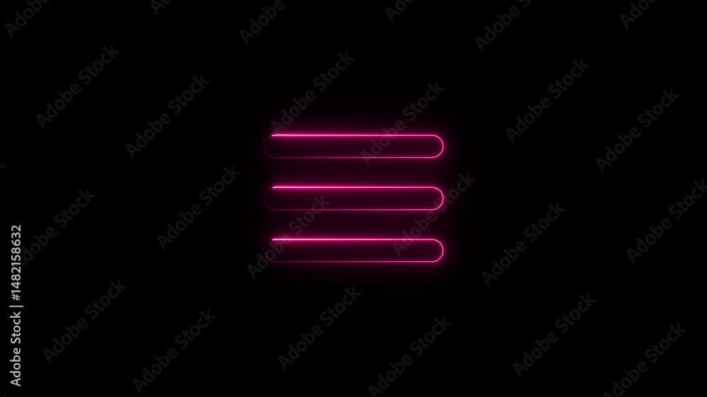 Poster animated neon menu symbol on black background for website or app interface design element.