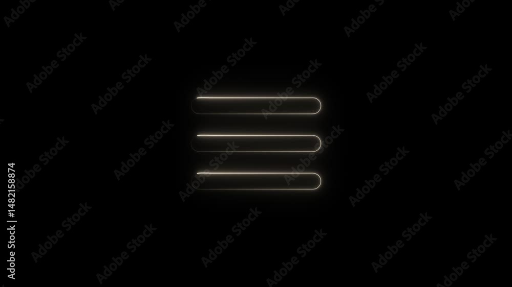 Poster glowing neon menu icon on black background seamless loop for digital design applications